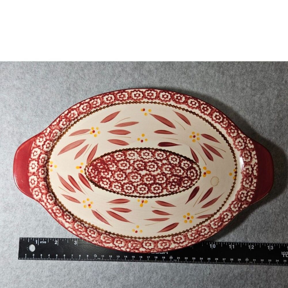 Temp-tations by Tara Old World Cranberry Red Oval Serving Platter 13" - Picture 5 of 6